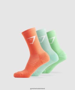 Gymshark Ireland J6J4BH1100 Gymshark Unisex Crew Socks 3pk Orange/Pool Blue/Iris Green