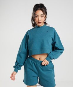 Gymshark Ireland J6J4BH365 Gymshark Women Rest Day Sweats Cropped Pullover Steel Blue Marl