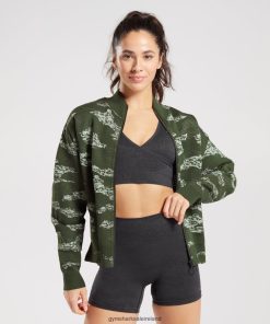 Gymshark Ireland J6J4BH371 Gymshark Women Adapt Camo Seamless Track Jacket Moss Olive/Aloe Green