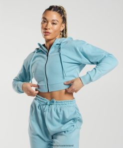 Gymshark Ireland J6J4BH389 Gymshark Women GS Power Cropped Zip Hoodie Iceberg Blue