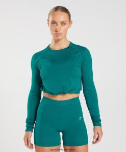 Gymshark Ireland J6J4BH433 Gymshark Women Sweat Seamless Long Sleeve Crop Top Rich Teal