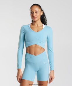 Gymshark Ireland J6J4BH436 Gymshark Women Crossover Long Sleeve Crop Top Iceberg Blue