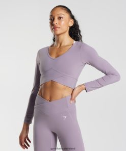 Gymshark Ireland J6J4BH442 Gymshark Women Crossover Long Sleeve Crop Top Slate Lavender