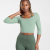 Gymshark Ireland J6J4BH448 Gymshark Women Elevate 3/4 Sleeve Crop Top Desert Sage Green
