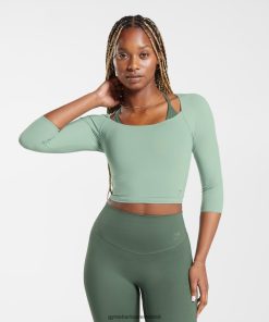 Gymshark Ireland J6J4BH448 Gymshark Women Elevate 3/4 Sleeve Crop Top Desert Sage Green