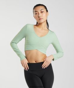 Gymshark Ireland J6J4BH454 Gymshark Women Crossover Long Sleeve Crop Top Mist Green