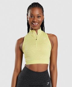 Gymshark Ireland J6J4BH469 Gymshark Women Adapt Animal Seamless Crop 1/2 Zip Firefly Yellow