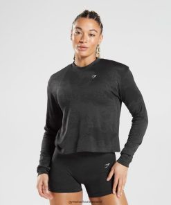 Gymshark Ireland J6J4BH478 Gymshark Women Adapt Camo Seamless Long Sleeve Top Lava | Black