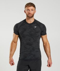 Gymshark Ireland J6J4BH575 Gymshark Men Geo Seamless T-Shirt Black/Charcoal Grey
