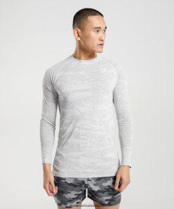 Gymshark Ireland J6J4BH596 Gymshark Men Geo Seamless Long Sleeve T-Shirt Off White/Light Grey