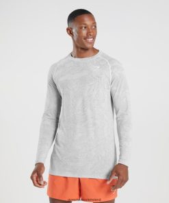Gymshark Ireland J6J4BH734 Gymshark Men Geo Seamless Long Sleeve T-Shirt White/Light Grey