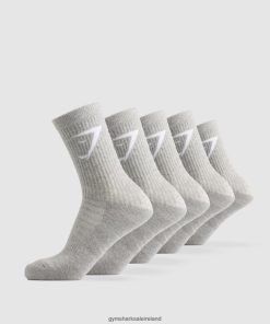 Gymshark Sale Ireland J6J4BH1086 Gymshark Unisex Crew Socks 5pk Light Grey Marl