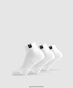 Gymshark Sale Ireland J6J4BH1102 Gymshark Unisex Woven Tab Sneaker Socks 3pk White