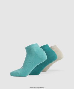 Gymshark Sale Ireland J6J4BH1105 Gymshark Unisex Ankle Socks 3pk Blue/Jewel Green/Pebble Grey