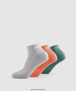 Gymshark Sale Ireland J6J4BH1108 Gymshark Unisex Jacquared Quarter Socks 3pk Light Grey/Orange/Ink Teal