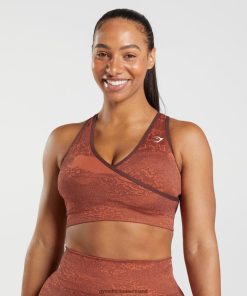 Gymshark Sale Ireland J6J4BH161 Gymshark Women Adapt Camo Seamless Sports Bra Storm Red/Cherry Brown