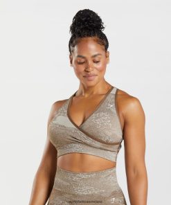 Gymshark Sale Ireland J6J4BH176 Gymshark Women Adapt Camo Seamless Sports Bra Pebble Grey/Soul Brown