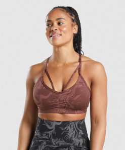 Gymshark Sale Ireland J6J4BH221 Gymshark Women GS Power Sports Bra Cherry Brown Print