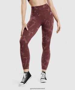 Gymshark Sale Ireland J6J4BH306 Gymshark Women Adapt Camo Seamless Leggings Savanna | Cherry Brown