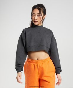 Gymshark Sale Ireland J6J4BH364 Gymshark Women Rest Day Sweats Cropped Pullover Black Core Marl