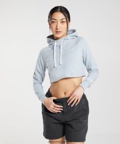 Gymshark Sale Ireland J6J4BH382 Gymshark Women Embroidered Graphic Cropped Hoodie River Stone Grey