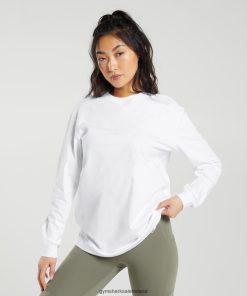 Gymshark Sale Ireland J6J4BH420 Gymshark Women Cotton Oversized Long Sleeve Top White