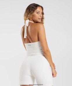 Gymshark Sale Ireland J6J4BH423 Gymshark Women Whitney Eyelash Knit Midi Halter Top Skylight White