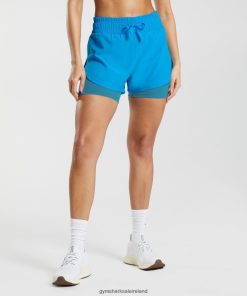 Gymshark Sale Ireland J6J4BH42 Gymshark Women Running 2 In 1 Shorts Electric Blue/Luna Blue