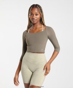 Gymshark Sale Ireland J6J4BH435 Gymshark Women Elevate 3/4 Sleeve Crop Top Brushed Brown
