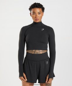 Gymshark Sale Ireland J6J4BH438 Gymshark Women Vital Seamless 2.0 High Neck Midi Top Black Marl