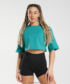 Gymshark Sale Ireland J6J4BH450 Gymshark Women Cotton Boxy Crop Top Jewel Green