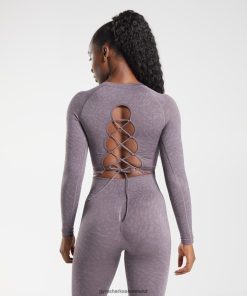 Gymshark Sale Ireland J6J4BH453 Gymshark Women Adapt Animal Seamless Lace Up Back Top Wild | Musk Lilac
