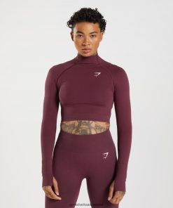 Gymshark Sale Ireland J6J4BH471 Gymshark Women Vital Seamless 2.0 High Neck Midi Top Baked Maroon Marl