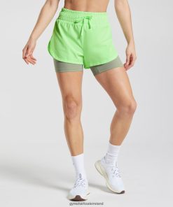 Gymshark Sale Ireland J6J4BH52 Gymshark Women Running 2 In 1 Shorts Iris Green/Light Olive Green