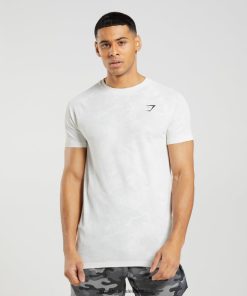 Gymshark Sale Ireland J6J4BH577 Gymshark Men Geo Seamless T-Shirt White/Light Grey