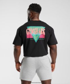 Gymshark Sale Ireland J6J4BH589 Gymshark Men Retrowave Oversized T-Shirt Black
