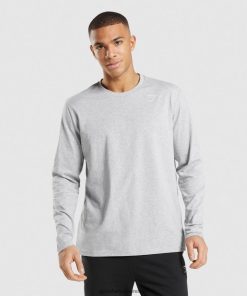 Gymshark Sale Ireland J6J4BH610 Gymshark Men Crest Long Sleeve T-Shirt Light Grey Marl