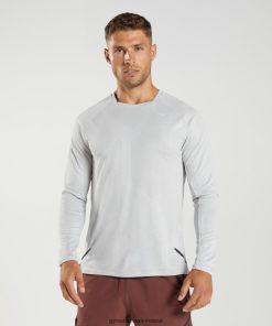 Gymshark Sale Ireland J6J4BH613 Gymshark Men Apex Long Sleeve T-Shirt Light Grey/White