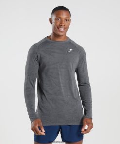 Gymshark Sale Ireland J6J4BH628 Gymshark Men Geo Seamless Long Sleeve T-Shirt Charcoal Grey/Black