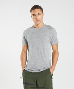 Gymshark Sale Ireland J6J4BH634 Gymshark Men Retake Seamless T-Shirt Light Grey/Black Marl