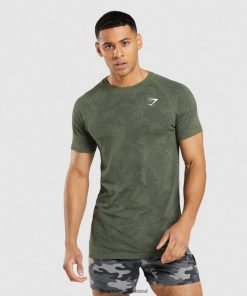 Gymshark Sale Ireland J6J4BH658 Gymshark Men Geo Seamless T-Shirt Core Olive/Black