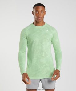 Gymshark Sale Ireland J6J4BH685 Gymshark Men Geo Seamless Long Sleeve T-Shirt Aloe Green/Tea Green