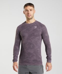 Gymshark Sale Ireland J6J4BH700 Gymshark Men Geo Seamless Long Sleeve T-Shirt Musk Lilac/Black