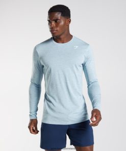 Gymshark Sale Ireland J6J4BH730 Gymshark Men Arrival Marl Long Sleeve T-Shirt Iceberg Blue/Icy Blue Marl