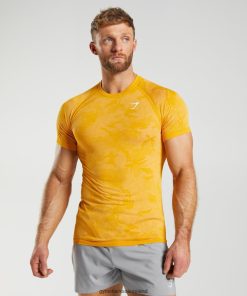 Gymshark Sale Ireland J6J4BH736 Gymshark Men Geo Seamless T-Shirt Sunny Yellow/White
