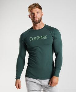 Gymshark Sale Ireland J6J4BH754 Gymshark Men Apollo Long Sleeve T-Shirt Obsidian Green