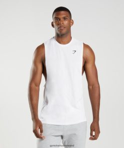 Gymshark Sale Ireland J6J4BH883 Gymshark Men React Drop Arm Tank White