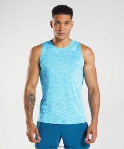 Gymshark Sale Ireland J6J4BH940 Gymshark Men Arrival Slim Marl Tank Shark Blue/White Marl
