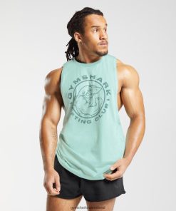 Gymshark Sale Ireland J6J4BH964 Gymshark Men Legacy Drop Arm Tank Aqua Green
