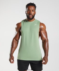 Gymshark Sale Ireland J6J4BH970 Gymshark Men React Drop Arm Tank Tea Green